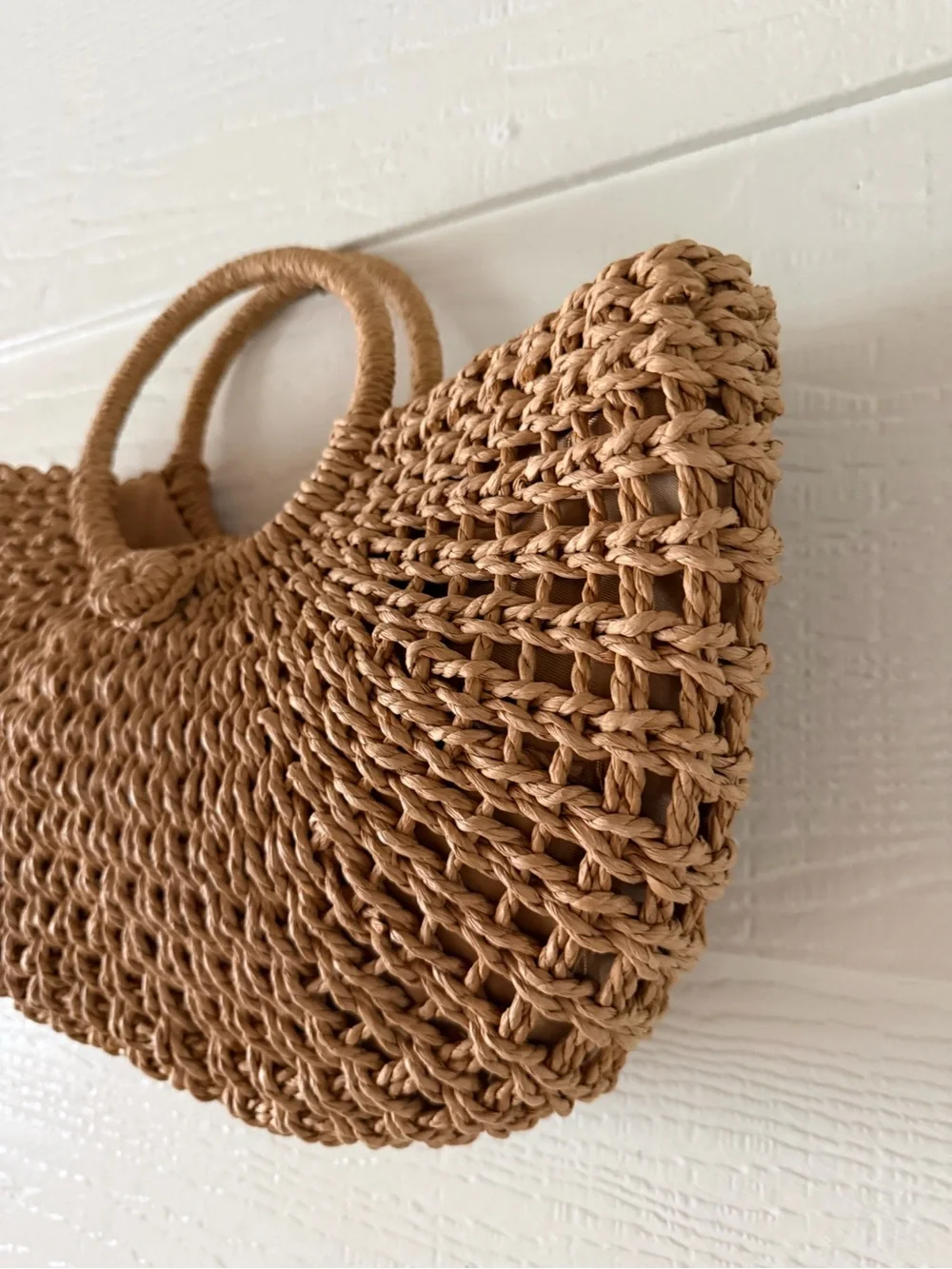 Natural Raffia Woven Circle Handle Tote Bag Beach Purse Boho